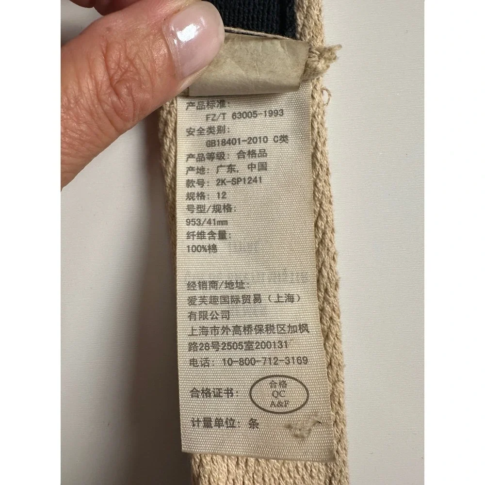 Abercrombie & Fitch D-Ring Canvas Belt Navy Blue Cream Moose Logo Size 12 38in